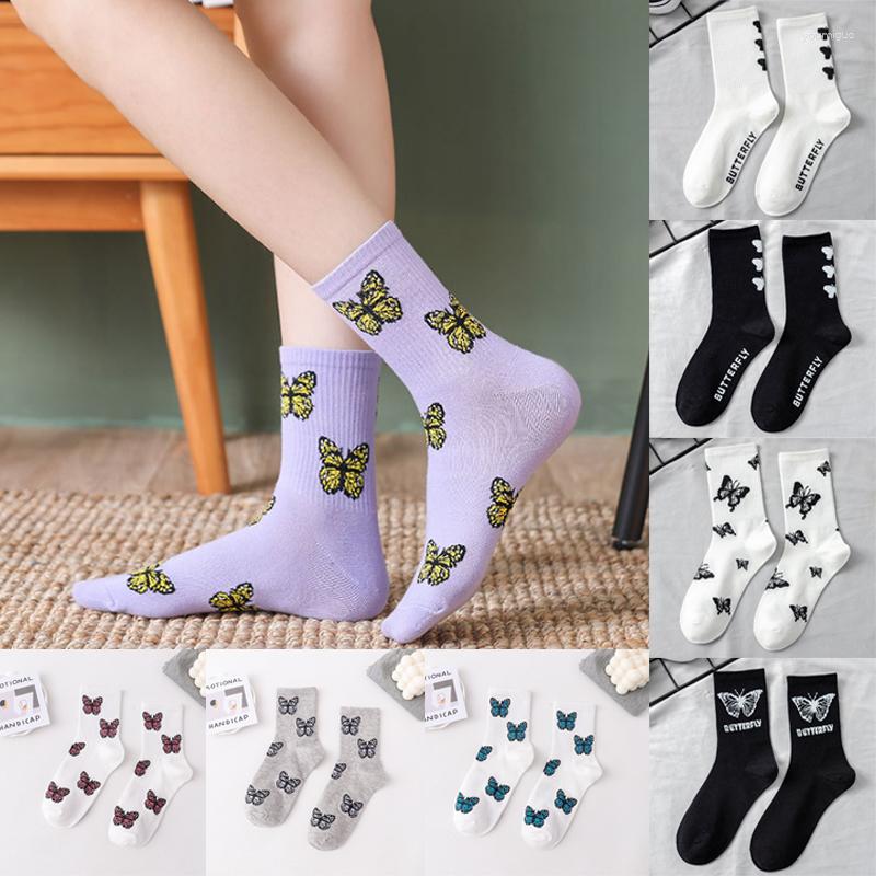 

Women Socks Trend Butterfly Fashion Streetwear Harajuku Crew Cotton Size 36-42 Ins Korean Hip-hop Skateboard