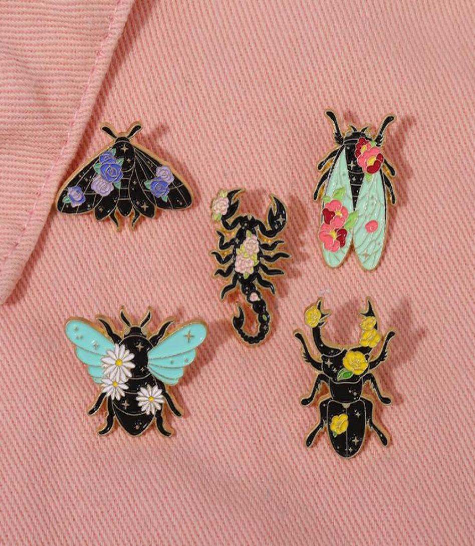

Floral Insects Enamel Pins Custom Nature Moth Cicada Scorpion Brooches Lapel Badges Funny Jewelry Gift for Kids Friends5139885, White