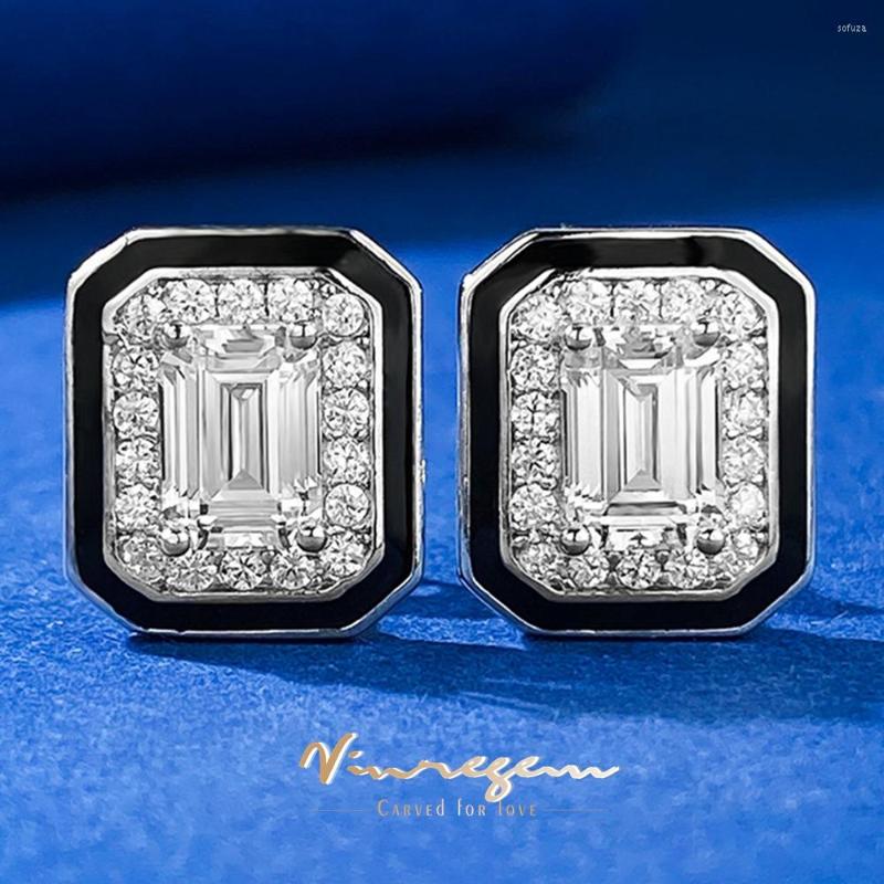 

Stud Earrings Vinregem 18K White Gold Emerald Cut 5 7MM Lab Sapphire Gemstone Personality Ear Studs 925 Sterling Silver Fine Jewelry