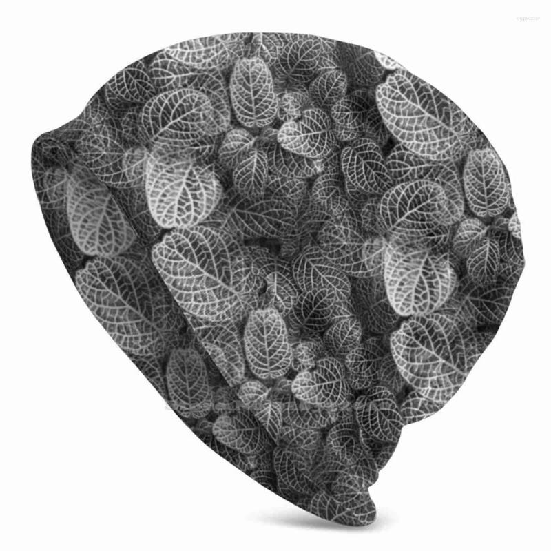 

Berets Fittonia Leaf Pattern In Gray And White For Neutral Decors. Outdoor Sports Thin Windproof Soft Fashion Beanie Hat Interior, Bucket hat