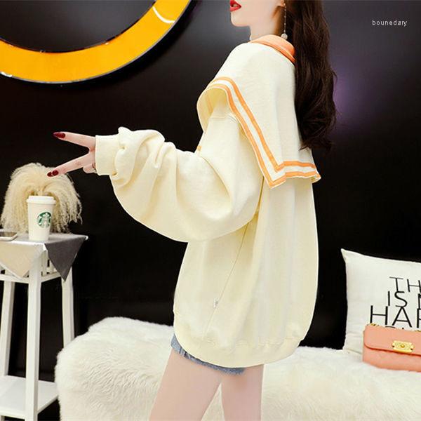 

Women's Hoodies Hooded Sweatshirt Fashion Sailor Collar Hoodie Soft Girl Cute Tops For Teens School Pullover Spring And Autumn A346, White