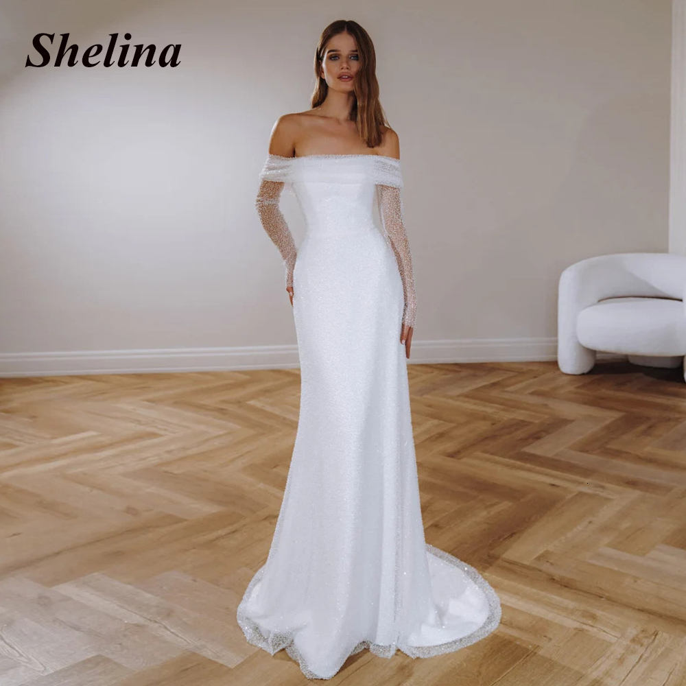 

Urban Sexy Dresses Shelina Boat Neck Prom 2023 Mermaid Glitter Tulle Backless Detachable Train Long Sleeve Robes De Personalised 230627, Red