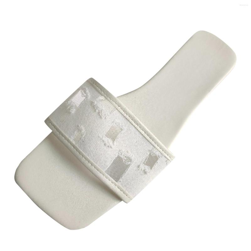 

Slippers Oversized Border Summer Olid Color Flat Bottom Sandals With Mesh Half Hollowed Out Convenient And Womens Woven, White