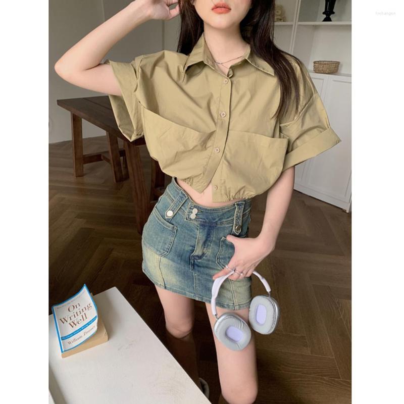 

Women's Blouses Short Sleeve Blouse And Shirt Summer Tops For Women Vintage Unique Style Camisas E Blusas Fashion 2023, Khaki