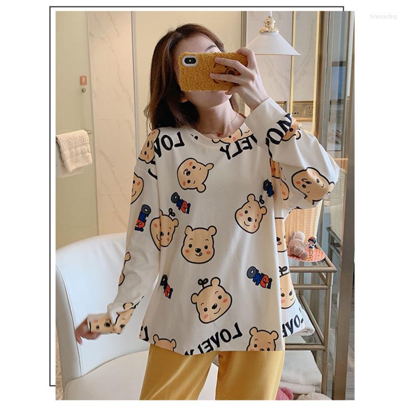 

Women's Sleepwear Home Suit For Women Female Long Sleeve Cute Bear The Print Women's PajamasNightwear Casual Comfy Pajamas Cotton, Yellow