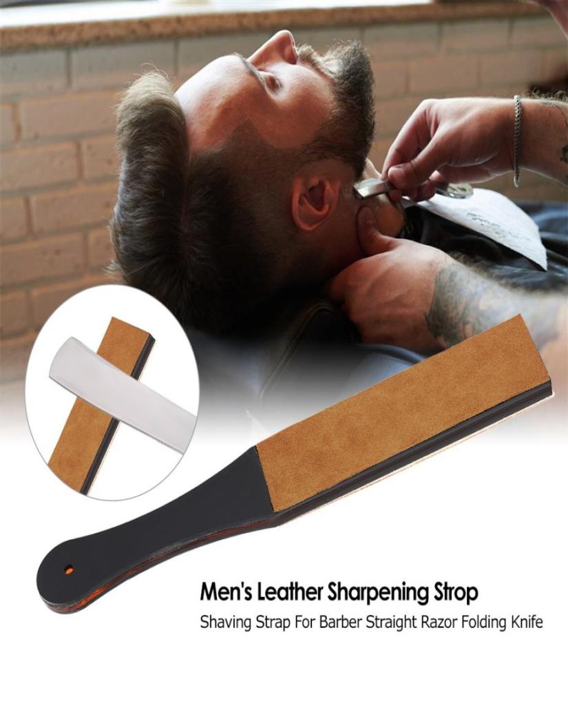 

Men039s Leather Sharpening Strop Shaving Strap For Barber Straight Razor Folding Knife Sharpener Belt Handmade Acrylic Handle1535093