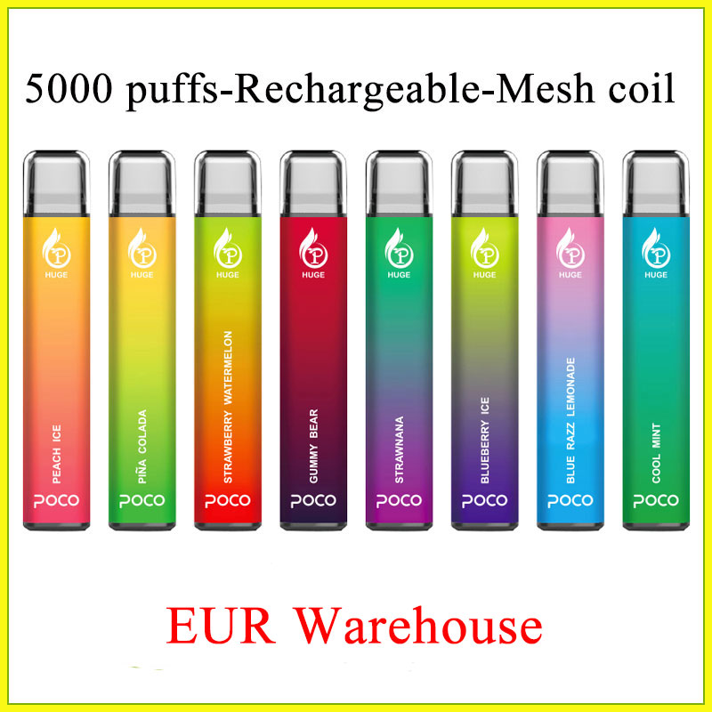 

Poco Huge 5000 puffs Electronic Cigarette Disposable vape with rechargeable 950mah e cigarette battery and 15ml cartridge pod local warehouse 10 flavors