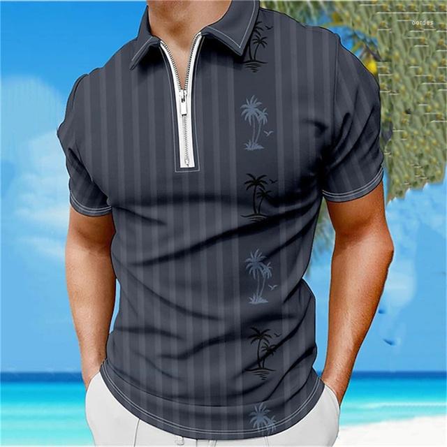 

Men's Polos Summer T-shirts Men Men's Zip Polo Work Wear Clothes Tops Quarter Short Sleeve Fashion Classic Style Tropical Zipper, 23425yt157
