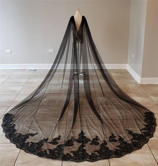

Bridal Veils Real Pos Black Cape Sequins Lace Tulle Wedding Shoulder Boleros Accessories Cathedral For Bride 3 5 Metres6602446