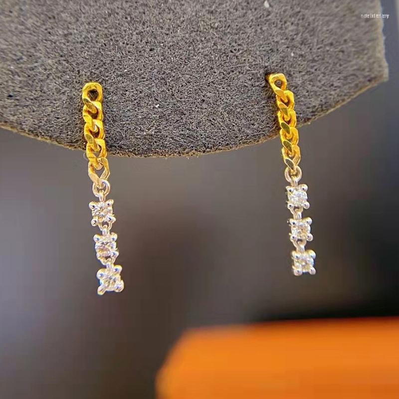 

Dangle Earrings YUNLI Real 18K Gold Natural Diamond Stud Pure AU750 Cuban Chain Tassel For Women Fine Jewelry Gifts