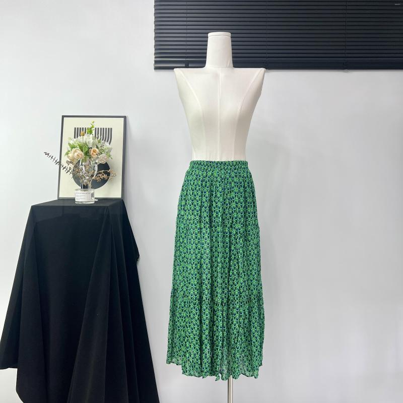 

Skirts Fashion Bohemian Long Skirt Women' Elegant Holiday Summer Casual High Elastic Waist Floral Print Sea Blue Retro, Green