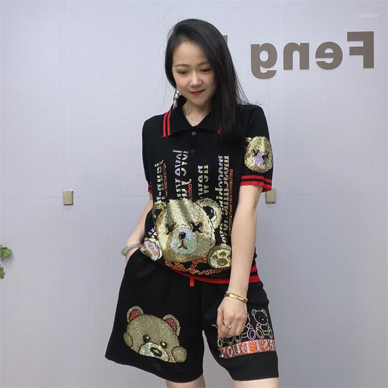 

Women's Tracksuits Women Suits Short Set Loose Summer Tees And Shorts 2PCS Casual Sequinis Thin Suit Women's Two-piece, White