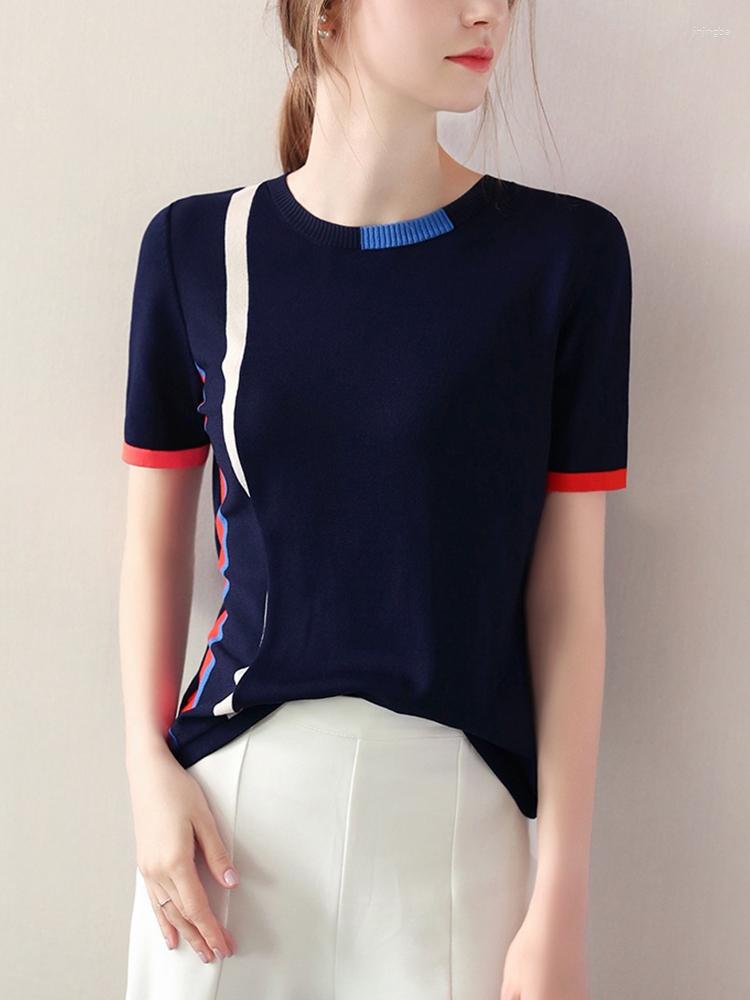 

Women's T Shirts BOBOKATEER Ice Silk Knitwear Shirt For Women Tops Mujer Chemise Femme T-shirty Damskie Fashion Tee Female Clothing 2023, Navy blue