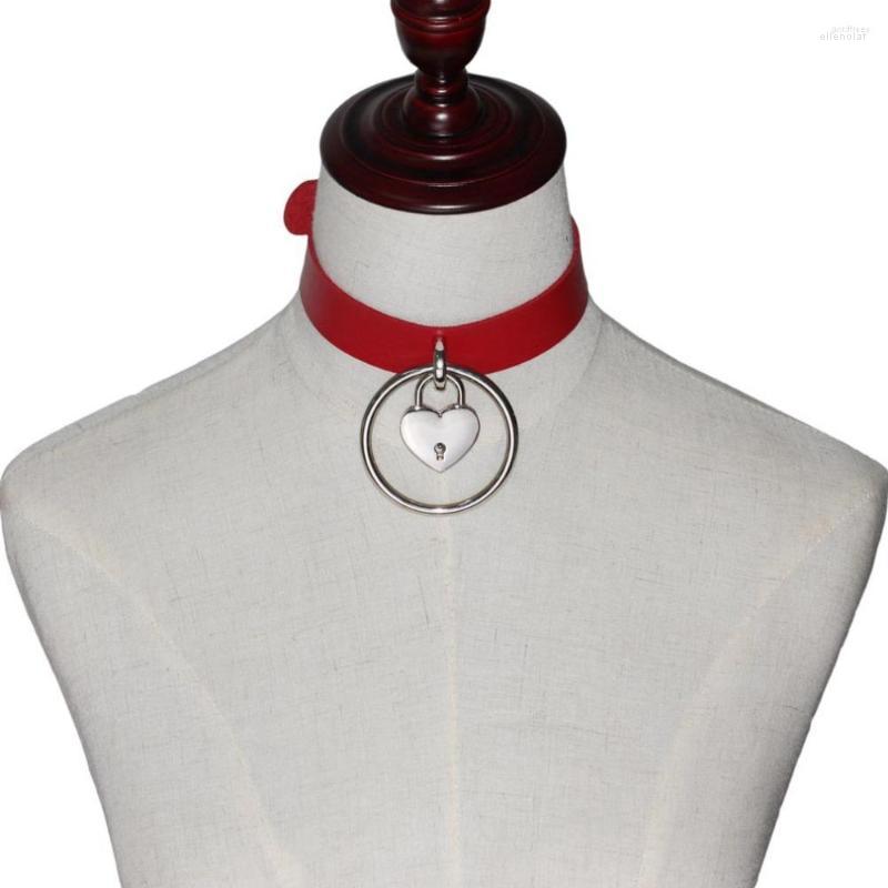 

Choker Fashion Charm - Multi Color Exaggerated Punk Imitation Leather Necklace Metal Round Concentric Lock Collar Girl