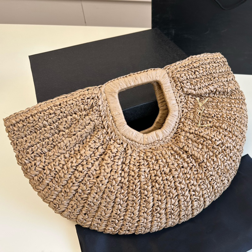 

Women Semicircle Raffia Straw Bag Designer Shopping Woven Cross Body Open Beach Handbag Ladies Summer Weave Shoulder Bags Tote, Cream