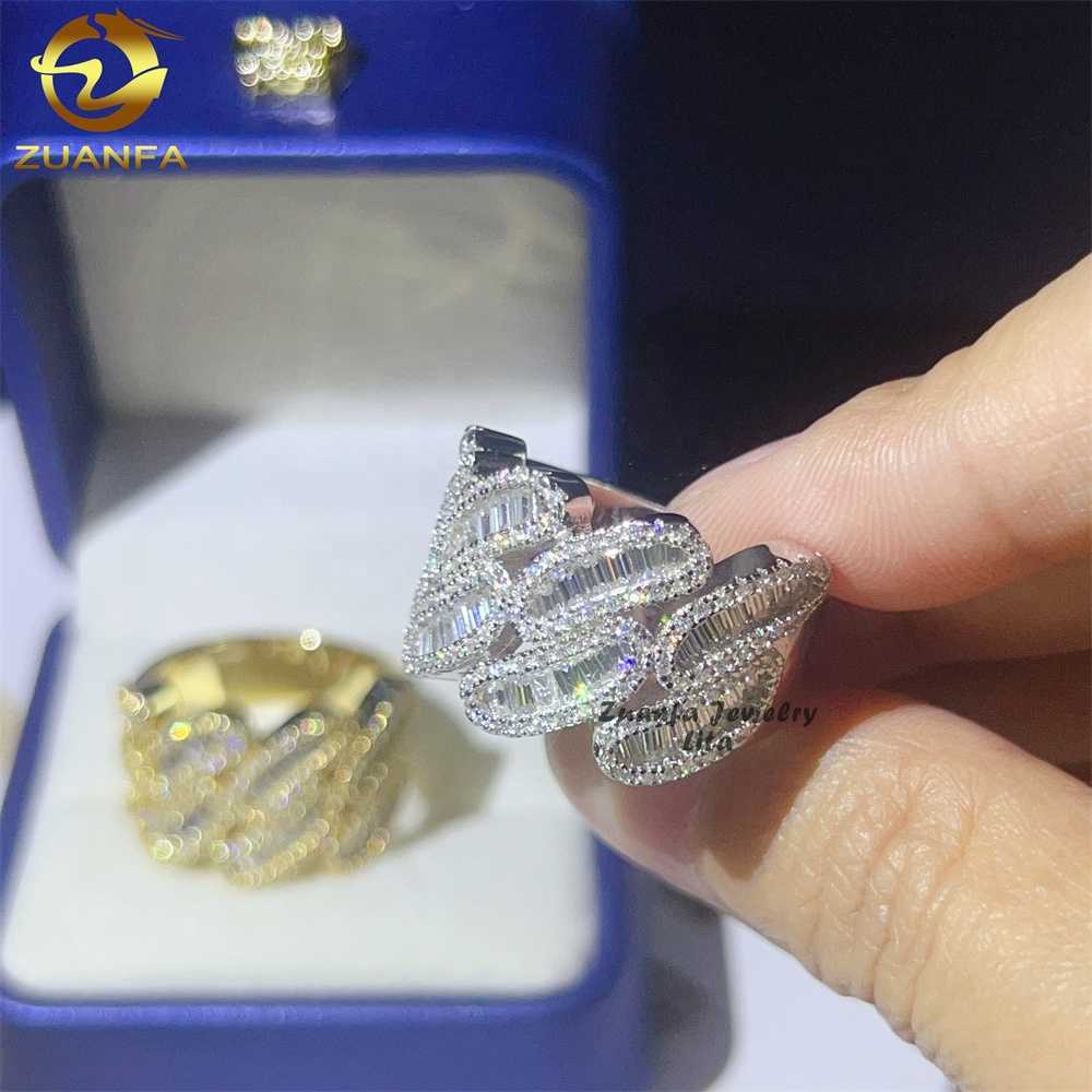 

High Quality Hip Hop Cuban Rings 925 Sterling Silver Baguettes Mens Moissanite Diamond Ring
