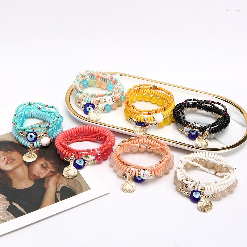 

Strand Women's Boho Jewelry Multilayer Colored Bead Bracelet Metal Shell Devil's Eye Friendship Gift