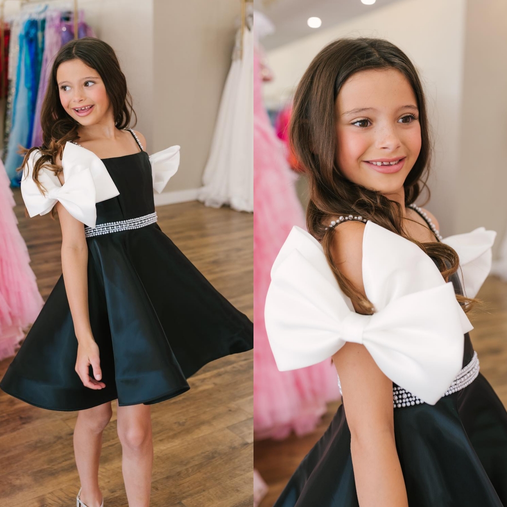 

Black White Girl Pageant Dress 2024 Bows Pearls Little Kid Birthday Cocktail Formal Party Gown Infant Toddler Teens Preteen Tiny Young Junior Miss Short Spaghetti, Custom made from color chart