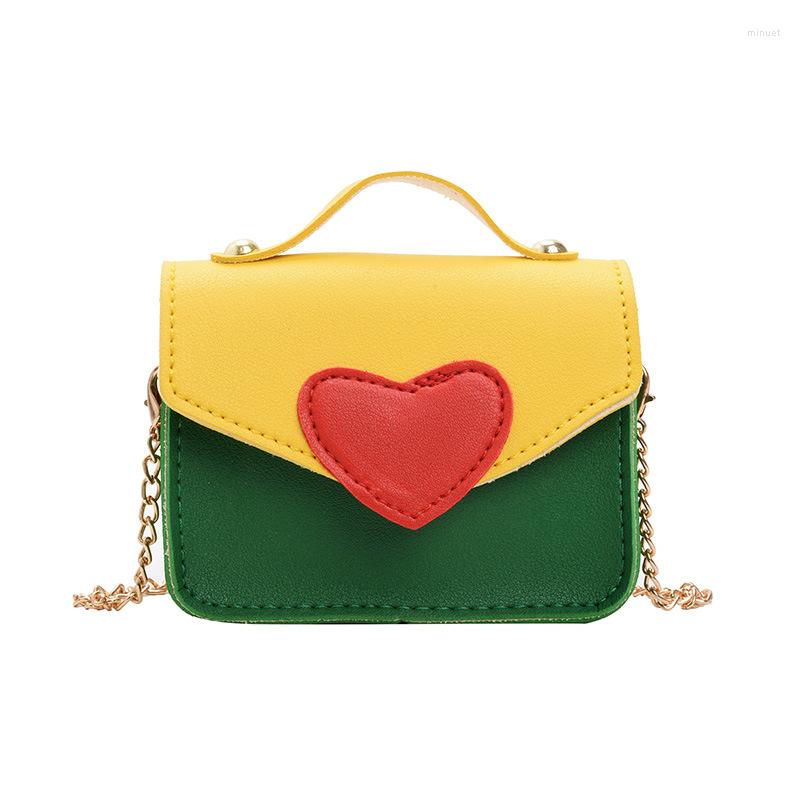 

Shoulder Bags Fashion Love Heart Kids Girls Messenger Bag Leather Mini Handbags Color Matching Light Daily Small Travel
