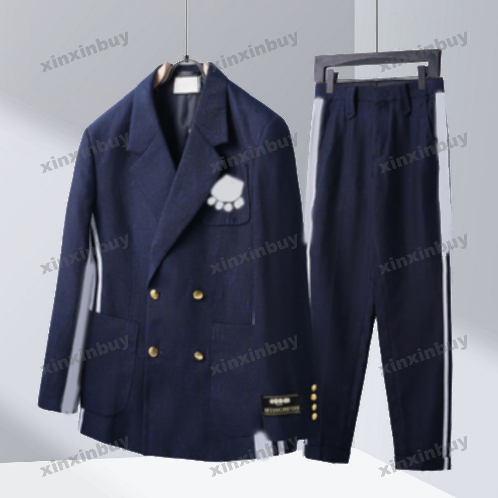 

xinxinbuy Men designer Coat Jacket Paris Letter Jacquard Pattern fabric long sleeve women khaki blue S-2XL, 02