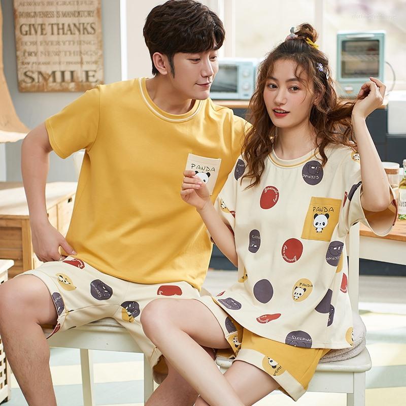 

Women's Sleepwear Pajamas Suit Nightwear Couple Cotton Shorts Sets Women's Night Short Sleeve Two Pieces Plus Size 3XL Men Home Clothes, Set