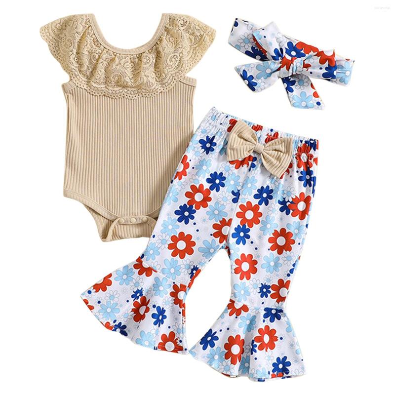 

Clothing Sets Toddler Kids Baby Girls Clothes Summer Strap Short T Shirt Tops Floral Flared Pants Girl Outfit Born, Khaki