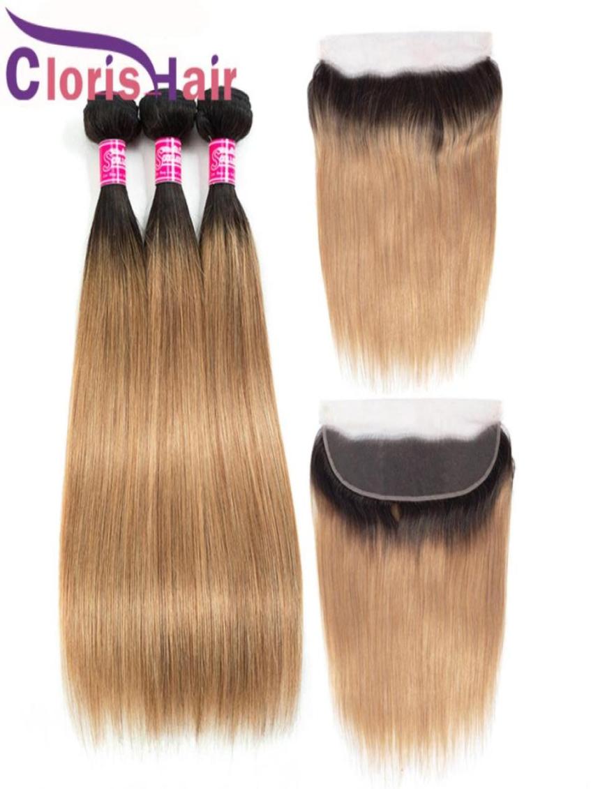 

Honey Blonde Ombre 13x4 Lace Frontal Closure With Bundles Colored 1B 27 Cheap Raw Virgin Indian Straight Human Hair Weaves And Ful6450410, Ombre color