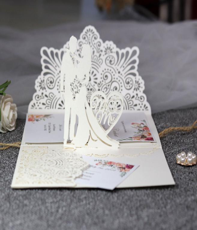 

Laser Cut Wedding Invitations OEM Customized With Lovers Hearts Wedding Threedimensional Wedding Invitation Cards With Envelopes 4513529, White