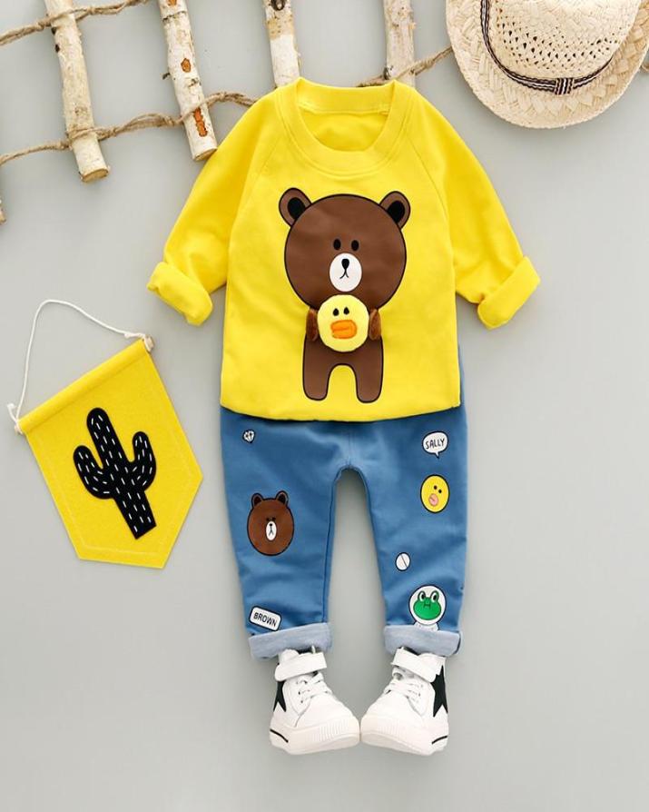 

Kids Clothes Autumn Boys Cartoon Bear Clothes set Longsleeved TshirtPants Toddler Clothing Sets Children Fashion set2119070, Red