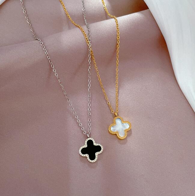 

Luxury Fashion Designer Pendant Necklace Jewelry Four Leaf Clover Necklace Black Agate Long Flower Pendant Mother of Pearl Lady Valentine Day