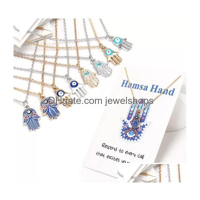 

Pendant Necklaces Evil Eye Hamsa Hand Charms Necklace Sier Gold Plated Chain Classic Lucky Jewelry Gift For Women Drop Delivery Penda Dhm2C