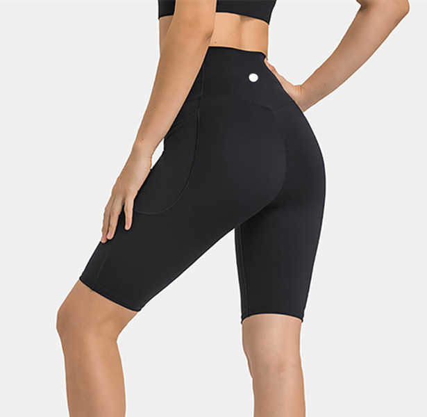 

Sport L-01 Yoga Shorts Women's Leggings Seamless Fifth Pants Cross Waist Pants Running Fitness Stretchy Gym Underwear Workout Short Pant Woman Lady, Black