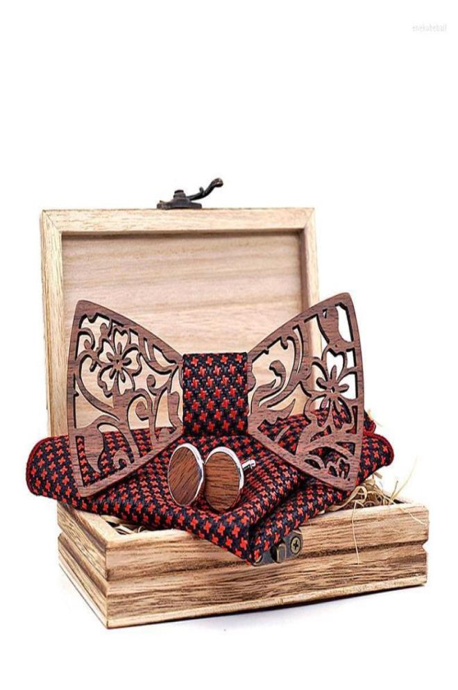 

Bow Ties Sitonjwly 3D Wooden Bowtie For Mens Wedding Paperon Corbatas Hollow Carved Wood Tie Handkerchief Cufflinks Set SuitBow En8436024