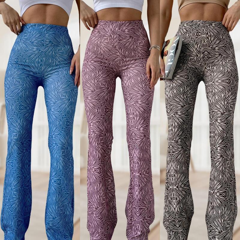 

Women's Pants Women Boot Cut Trousers Mid Waist Striped Print Flared Slim Fit Sexy Simple Comfortable Breathable Full Length, Blue