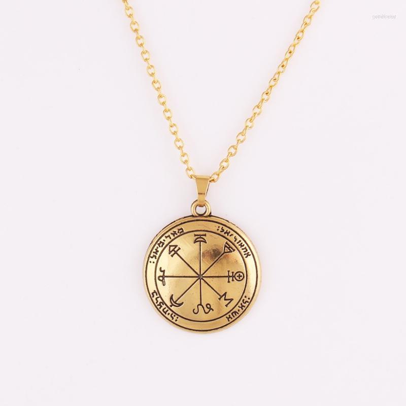 

Pendant Necklaces Link Chain Antique Gold Solomon Viking Style Pattern With Strange Magick Rune DropPendant Gord22