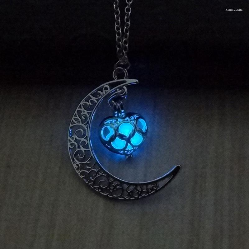 

Pendant Necklaces Vintage Moon Luminous Glowing Moonstone Necklace Women Jewelry Long Chain Lotus Buddha Gifts