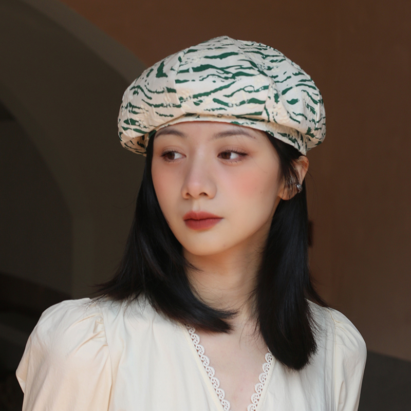 

Green Fairy Berets Senior Zebra Texture Japanese Literature and Art Dome Painter Cap Spring and Summer Temperament Women's Hats