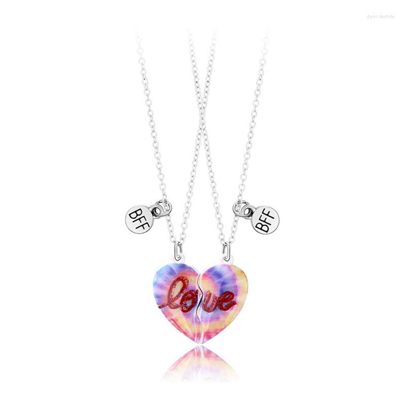 

Pendant Necklaces 2Pcs/Set Friends Love Couple Necklace Rainbow Broken Heart BFF Good Friendship Jewelry Gift