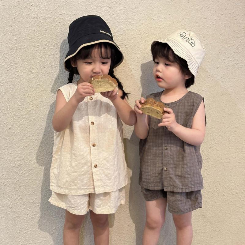 

Clothing Sets 2Pcs Summer Boys Clothes Set Children's Cotton Thin Baby Girls Korean Style Casual Tank Top Shorts, Coffee