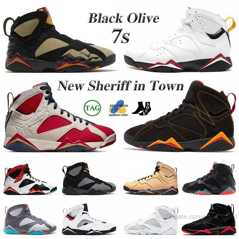 

7 7s men women basketball shoes black olive flint citrus patent leather ray allen pure money tinker alternate topaz mist golden moment mens sports sneakers, 23