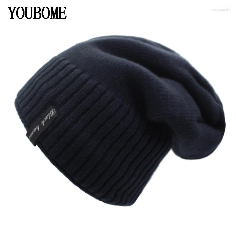 

Berets YOUBOME Winter Men Knitted Hat Women Skullies Beanies Hats For Mask Gorras Bonnet Male Fur Warm Baggy Beanie Cap, Black