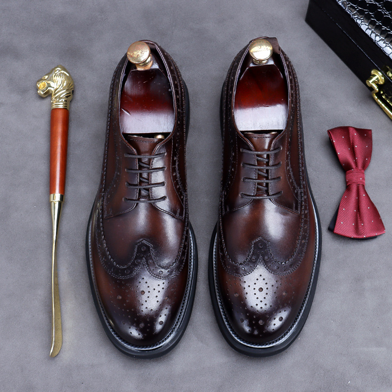 

Leather shoes Men new men's shoes cowhide leather men's business shoes Dress shoes Black casual height-up English, Chocolate