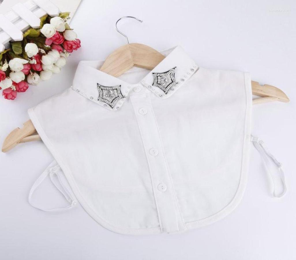 

Bow Ties Women Retro Crystal Shirt Chiffon Fake Collar Tie Rhinestone Bead Flower Cute Peter Pan Lapel False Detachable Blouse Top3691149