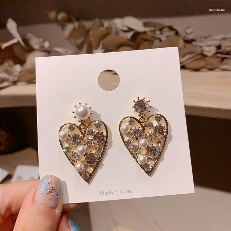 

Dangle Earrings Imitation Pearl Crystal Love Net Red Fashion Temperament Wild Party Ladies Gifts