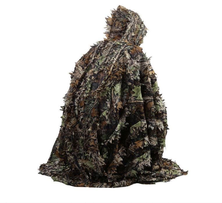 

Outdoor 3D Leaves Camouflage Ghillie Poncho Camo Cape Cloak Stealth Ghillie Suit CS Woodland Hunting Poncho Cloak3836517, Gray