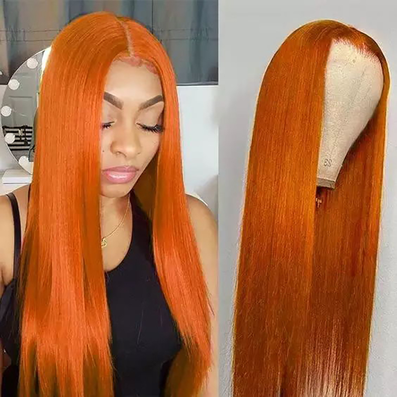 

Fashion Design Ginger Color Orange 13x4 Lace Frontal Wig 100% Virgin Human Hair HD Transparent Lace Wig