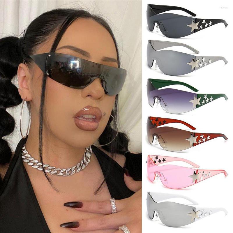 

Sunglasses Y2K For Women Men Trendy Rimless Star Punk One Piece Goggles Oversized Wrap Around Shades 2000's Eyewear UV400