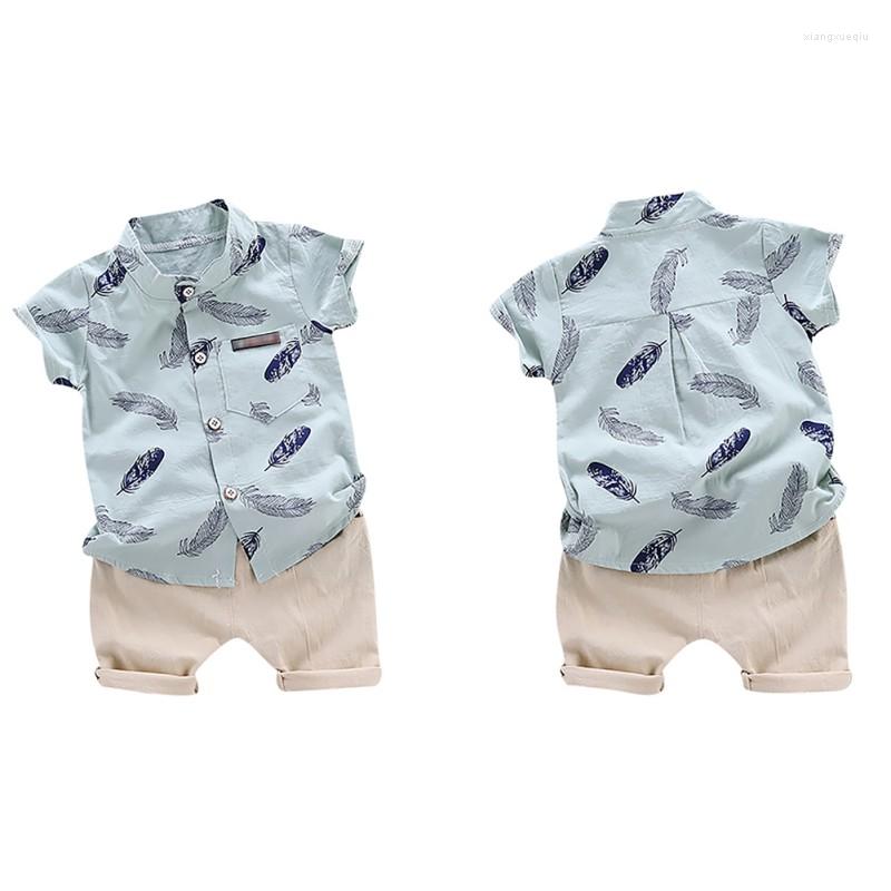 

Clothing Sets 2023 Summer Baby Boys Casual Short Sleeve Floral Feather Fur Print T-shirt Tops Shorts Costume Set