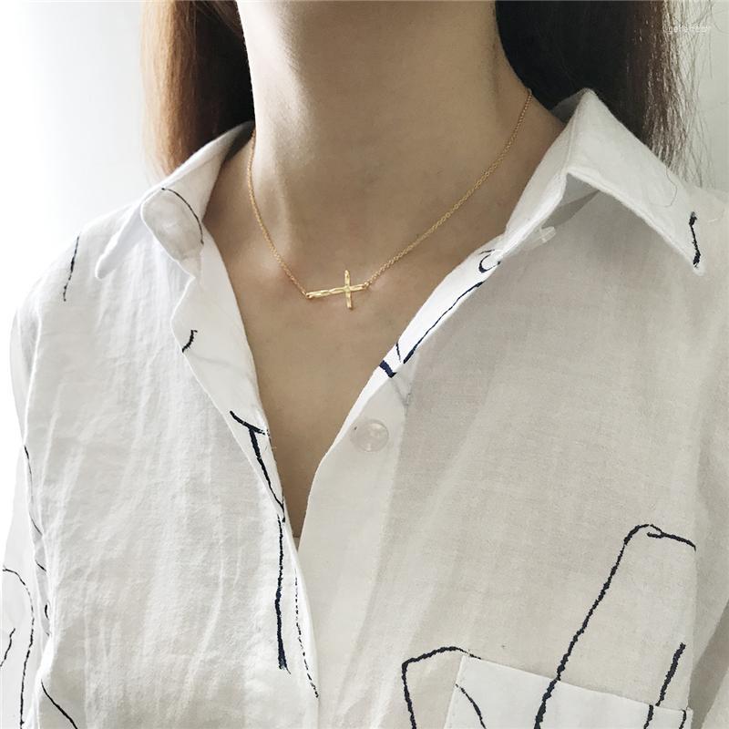 

Choker Authentic 925 Sterling Silver 2023 Dainty Stunning Mini Cz Cross Sideway Tiny Thin Chain Women Ladies Simple Necklace