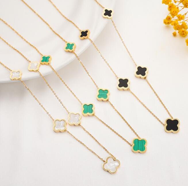 

Fashion Women Luxury Designer Necklace Four Leaf Clover Pendant Necklace Link Chain 18K Gold Plated Stainless Steel Jewelry